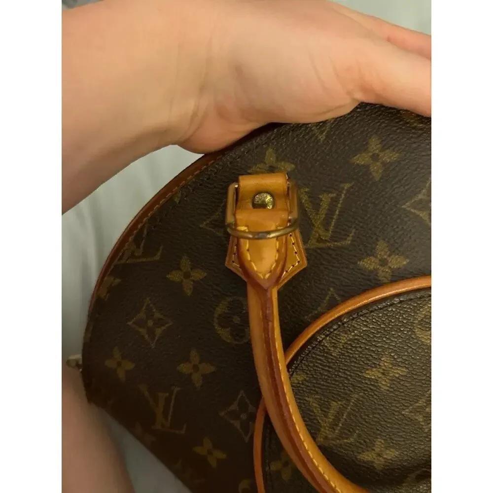 Louis Vuitton Monogram Coated Top Handle Satchel Brown Tan Zip Gold Hardware
